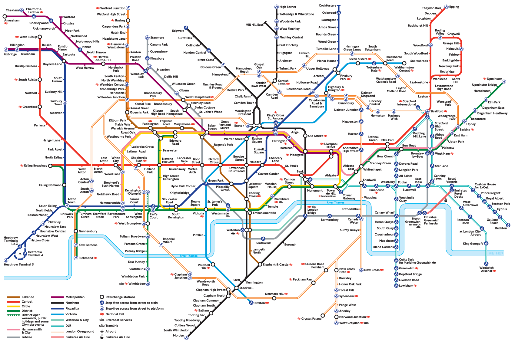 The Transport For London map, showing the tangle of 16 or so lines and 300+ stations which make up the network