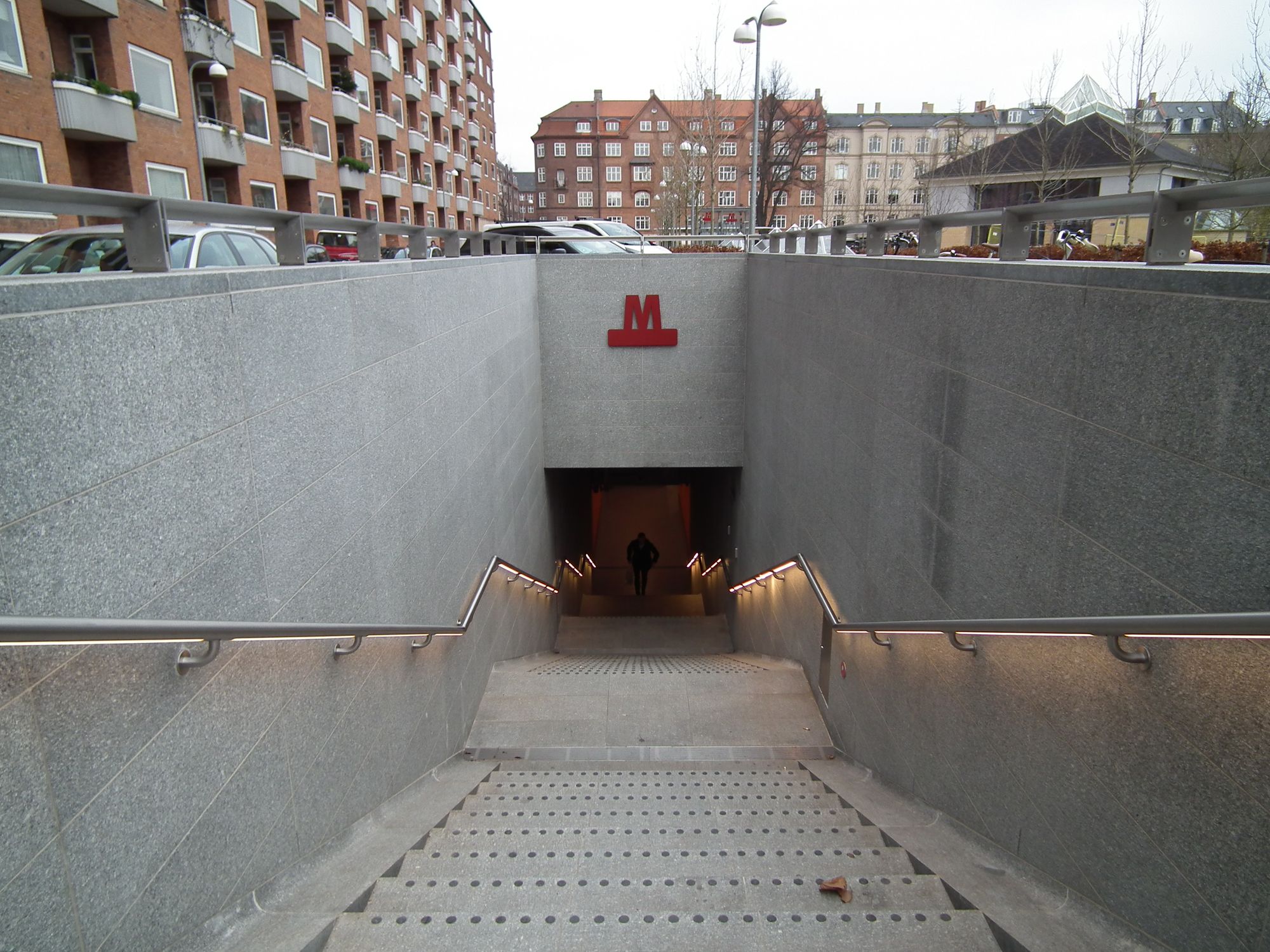 From street level, stood at the top of the stairs, which lead to the back door and bike area.
